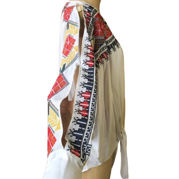 NWOT Boho embroidered tie front white loose light tunic top blouse - Picture 4 of 16